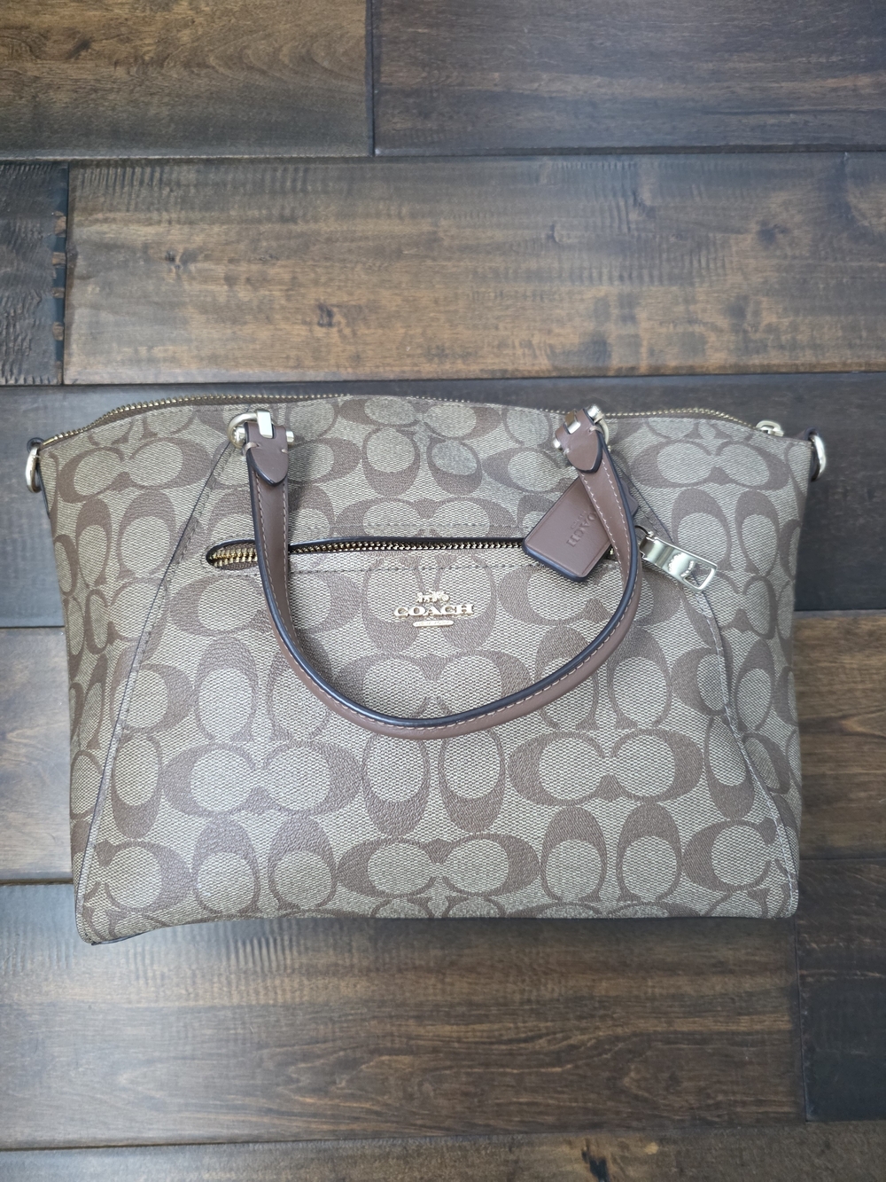 Coach Brown Signature Canvas Satchel with Dark Brown Trim